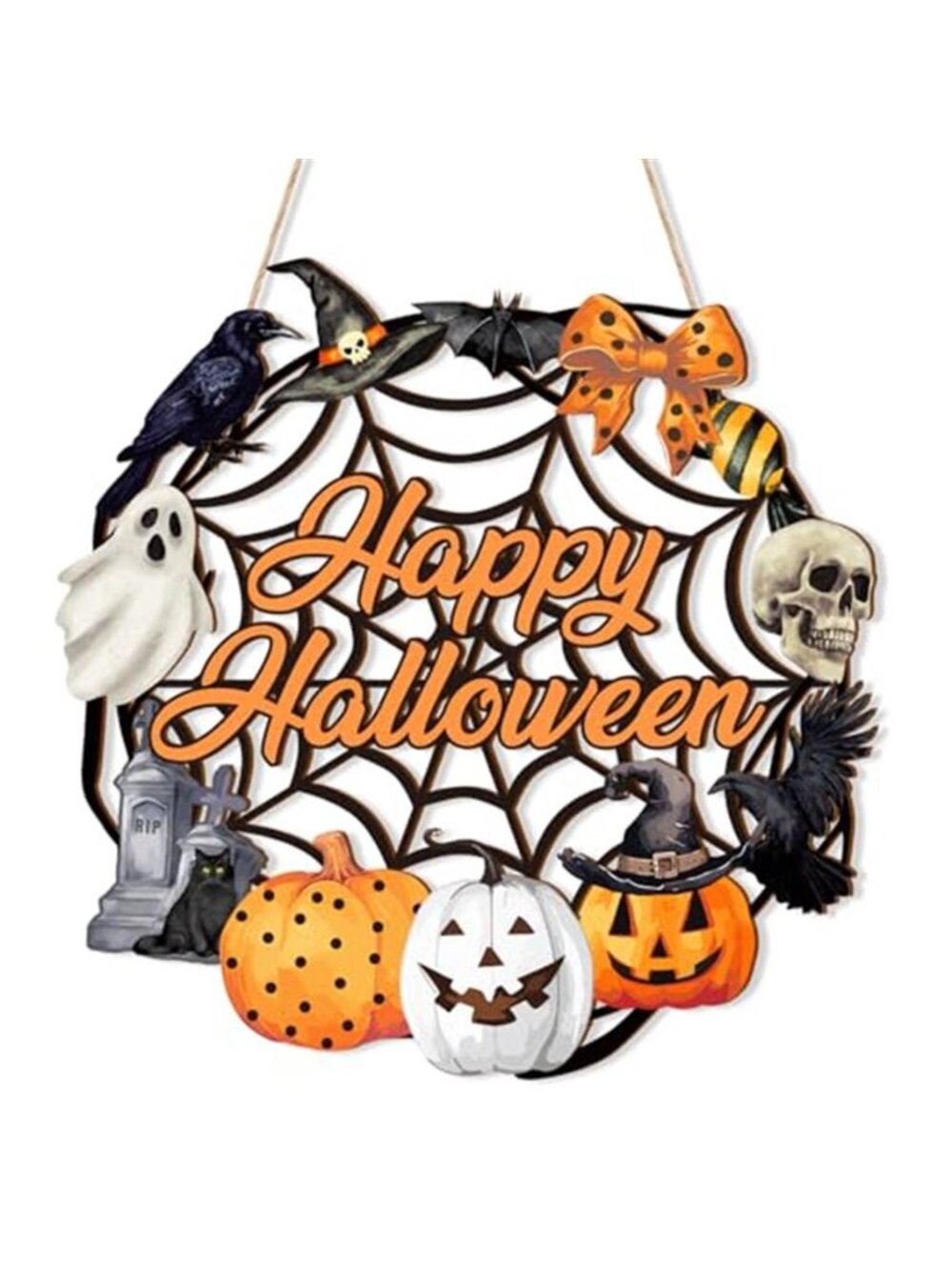 Halloween Decoration Wooden Ghost Door Halloween Wreath for Front Door Sign